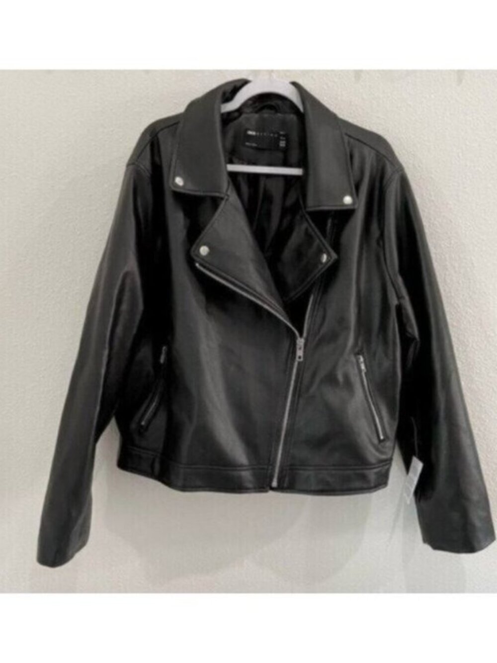 New ASOS Curve Faux Leather Biker Jacket Moto Chic Black Versatile